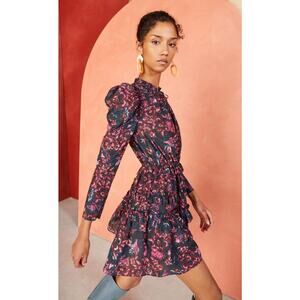 Ulla Johnson Prissa Long Sleeve Ruffle Puff Shoulder Mini Shirt Dress Midnight 4